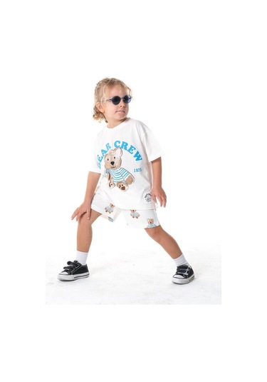 Yeni Sezon Çocuk Giym Krem Renk Oyuncak Ayı Teddy Bear Baskılı Altüst Takım 2 Parça KREM