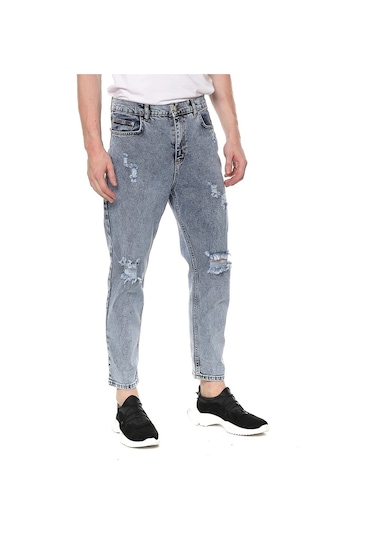 Bol Kesim Yırtıklı Erkek Kot Pantolon Siyah