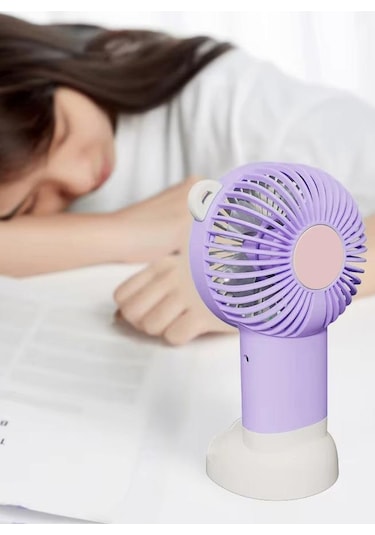 Şarjlı Telefon Standlı Mini El Fanı Seyahat Masaüstü Vantilatör Taşınabilir Mini Fan Mor 0808