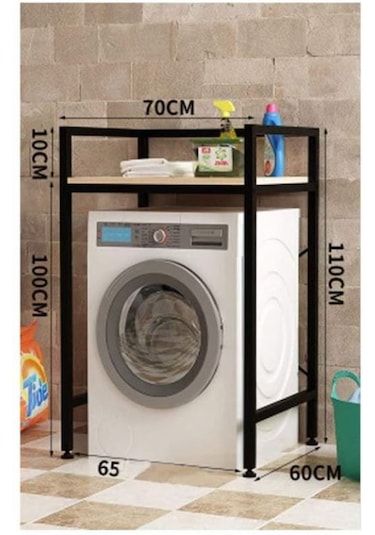 Umutpark Metal Ayaklı Çamaşır Makinası Üstü Raf. Siyah