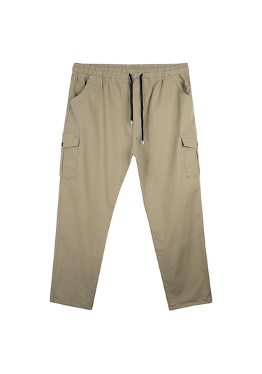 Kargo Cepli 100 Kilo-180 Kilo Arası Için Uygun Erkek Büyük Beden Gabardin Pantolon Bej