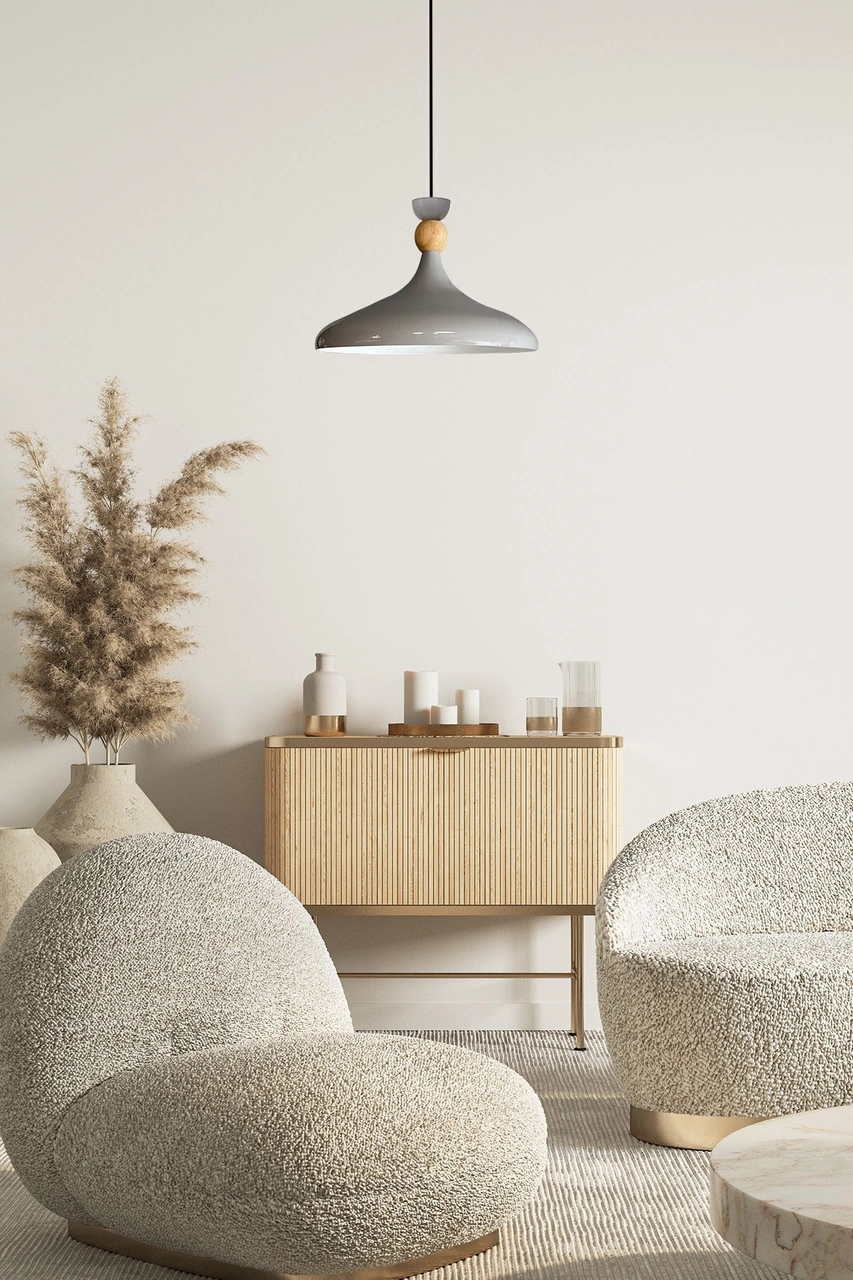 Champion Gri Ahşap Şapka Tekli Avize Sarkıt Salon Mutfak Cafe Butik Lamba Aydınlatma Avizeler Gri