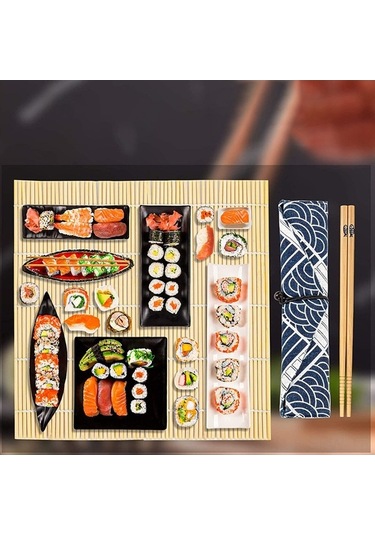 Besthome1 23 Parça Züccaciye Seti: Profesyonel Sushi Seti Bambu Mat, Çubuk, Bıçak Çok Renkli