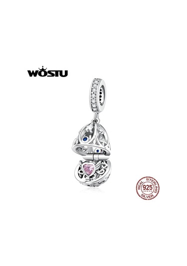 Wostu Paskalya Hollow Yumurta Açılabilir Charms 100% 925 Ayar Gümüş Fit Bilezik Kolye Zirkon Boncuk Gümüş
