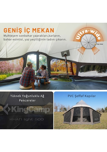 Kingcamp Khan Lıght 400 Premium 4-6 Kişilik Glamping Çadır Gri