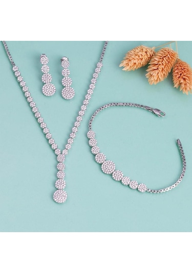 Gümüş Pazarım Süzme Su Yolu Rodyum Kaplama 925 Ayar Gümüş Düğün Seti Gümüş