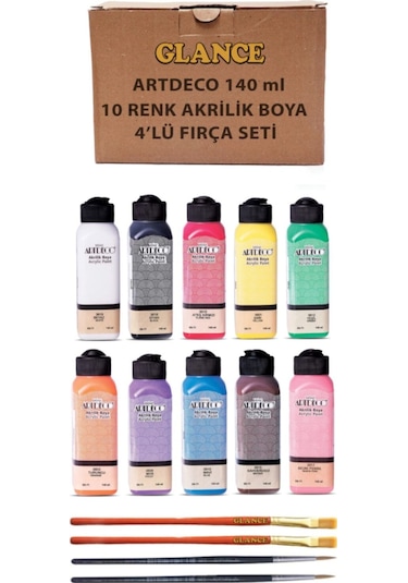 Artdeco 140 Ml Ana Renkler Akrilik Boya 10'lu Set - Fırça