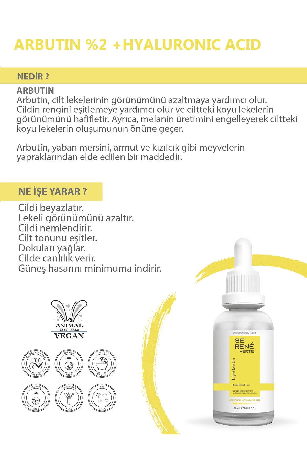 Se Rene Verte Leke Karşıtı Arbutin Cilt Bakım Serumu 30 Ml Arbutin %2 + Hyaluronic Acid
