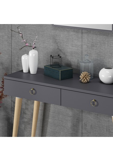 Dekorosso Arden Ahşap Ayaklı Kare Aynalı Modern Dekoratif Dresuar (497932280) Antrasit