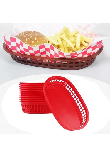 Suntek Restoran Oval Fast Food Sepeti Kırmızı 12 Adet