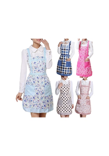 Kadın Önlüğü Rahat Aşçı Şef Çiçek Cep Mutfak Restoran Prenses Önlüğü 9
