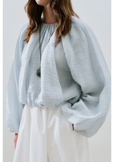 Balon Form Kısa Bluz Mavi Mavi