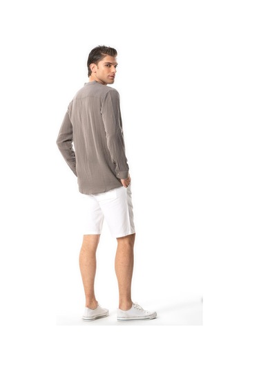 Uzun Kol Hakim Yaka Erkek Müslin Yazlık Gömlek Gri Gri Gri