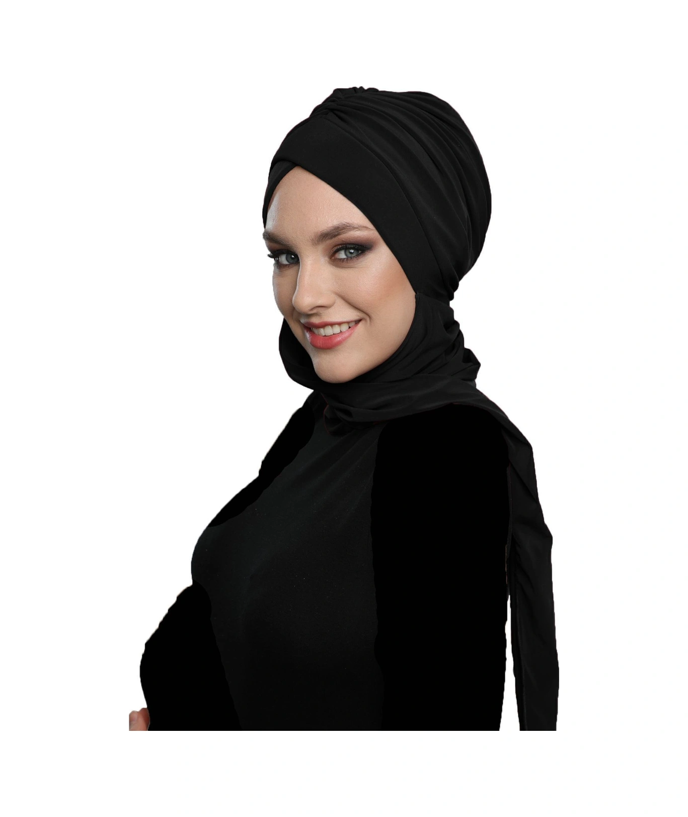 Kardelen Atkılı Astarlı Siyah Hazır Türban Tesettür Havuz Ve Dış Bone Siyah
