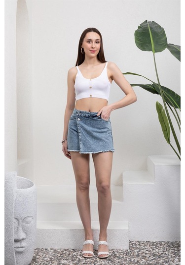 Mavi Jean Şort Mini Etek