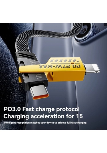 Willowhaven 65w Metal Mekanik 4-ü-1 Hızlı Şarj Kablosu, Nilon Örgü, İos/type-c Uyumlu, Araçta Kullanım, 1 Metre Kutulu