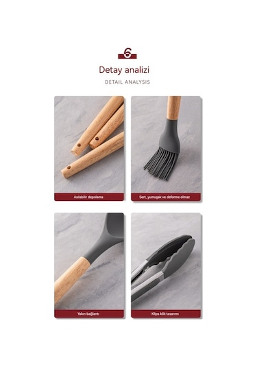 Fastbuy Silikon Mutfak Aksesuarı 12'li Set - Yapışmaz Pişirme Aleti - Haki Renk Haki