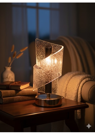 Şarjlı Dekoratif Camlı Masa Lambası 3 Modlu Led Aydınlatma Renkli