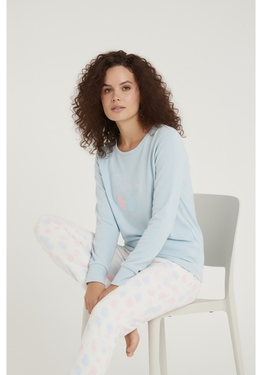 Luxury Thermal Candy Time Kadın Kışlık Uzun Kollu Polar Pijama Takımı 42057 Mint