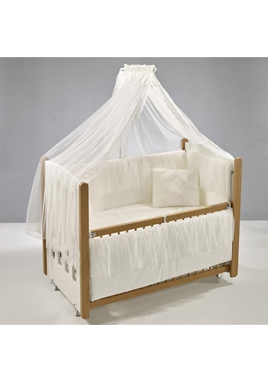 Meltem Kids Mia Anne Yanı Ahşap Sallanır Beşik 60 x 120 CM (Naturel - Ekru) Kahverengi