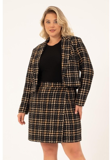 Astarlı Crop Tüvit Ceket-1741-siyah Siyah