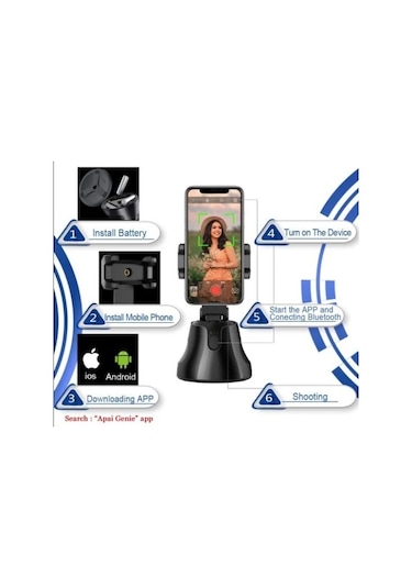 360 Hareket Algılayıcı Sensörlü Akıllı Çekim Selfie Video Takip Tripodu