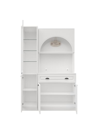Guneystore Armoni Black Midi Kahve Köşesi Sol Vitrinli Komple Mdf Beyaz