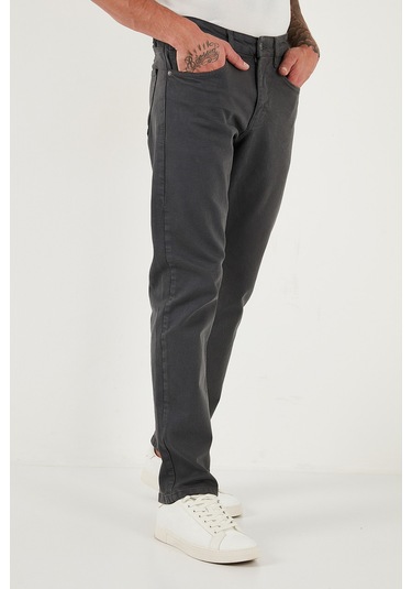 Buratti Pamuklu Comfort Fit Normal Bel Boru Paça Jeans Erkek Kot Pantolon 4412C19Texas Antrasit