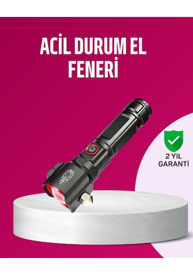 Acil Durum El Feneri Çekiç Pusula Özellikli Güçlü Işık