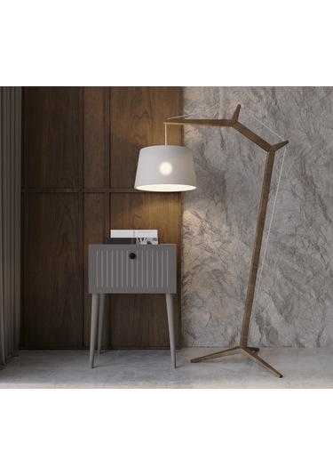 Enwood Canopus Mdf Gri Ahşap Ayaklı Tek Kapaklı Komodin