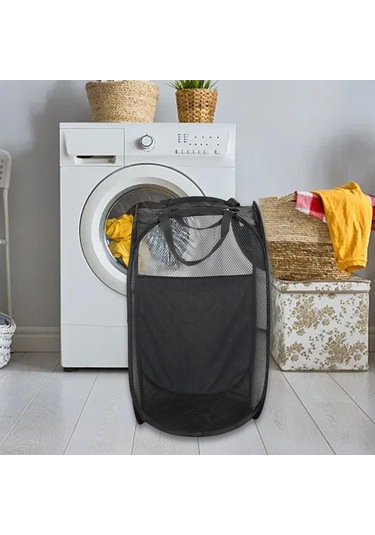Suntek Banyo Yurdu Ev Için Çamaşır Sepeti Polyester Siyah
