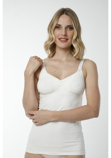 Hmd 2400 3'lü %100 Pamuk Askılı Emzirme Atleti - Ekru Ekru