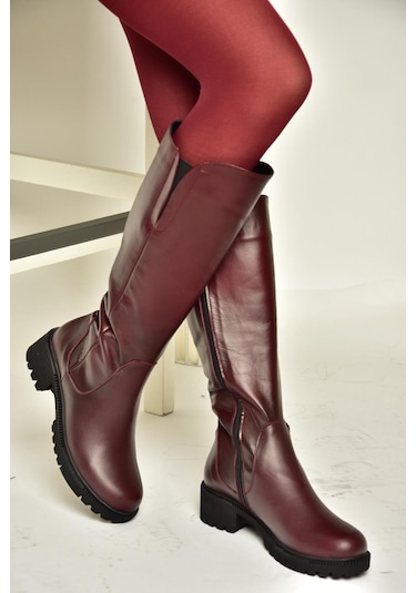 Fox Shoes N654226103 Bordo Hakiki Deri Günlük Kadın Çizme Bordo-hakiki Deri Bordo