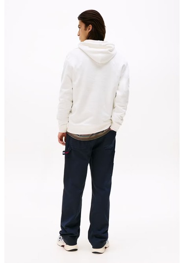 Erkek Logo Baskılı Kapüşonlu Sweatshirt Ekru Ecru