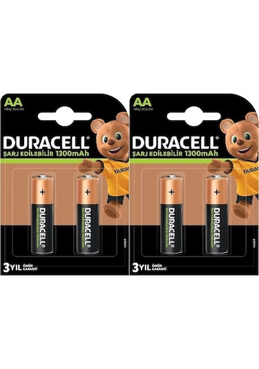 Duracell HR6/DC1500 1300 mAh AA Ni-MH Şarj Edilebilir Kalem Pil 2 x 2'li