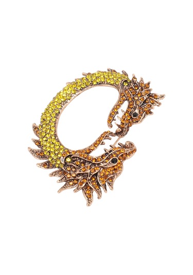 Lemestar Klassik Çin Usulü Zodyak Ejderha Broşu - Çift Başlı, Rhine Taşlı, Kuvvet Ve Şans Sembolü, Unisex Aksesuar, Pembe Altın Rengi Çok Renkli
