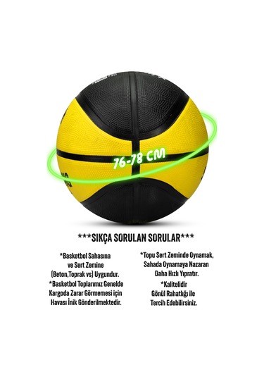 Telvesse Strong Basketbol Topu Pompalı Full Kauçuk Dayanıklı Deep Channel Kabartma No:7 B12 Sarı