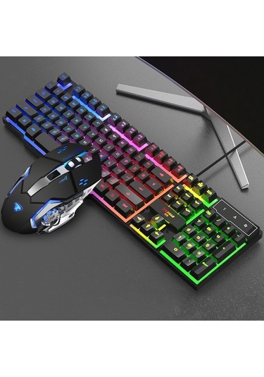 Xl Swab Gx50 Bilgisayar Manipülatörü Kablolu Klavye + Makro Programlama Faresi Hissediyorum, Renk: Siyah Karışık Işık Optik