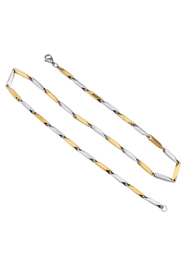 Çelik Kolye Titanyum Melon Düz Model 2 Mm 55 Cm Gümüş Altın Sarısı Altın - Gümüş