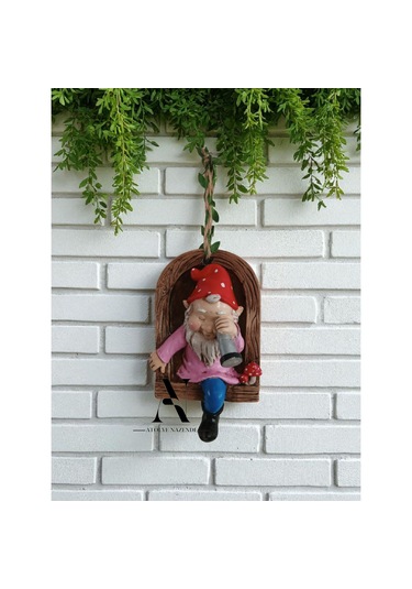 1 Adet Dekoratif Duvar Ve Bahçe Süsü Dürbünlü Cüce Kırmızı Şapka