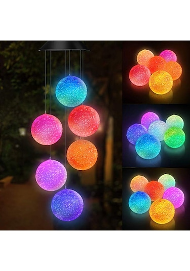 Güneş Enerjili Rüzgar Zilli Renkli Led Bahçe Dekor Lambası