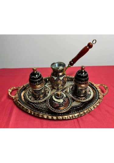 2li Bakır Fincan Takımı Ve Cezve,lokumluk,oval Tepsi