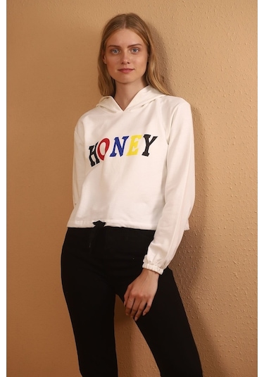 Gabria Kadın Kapüşonlu Baskılı Sweat Beyaz (505752597)