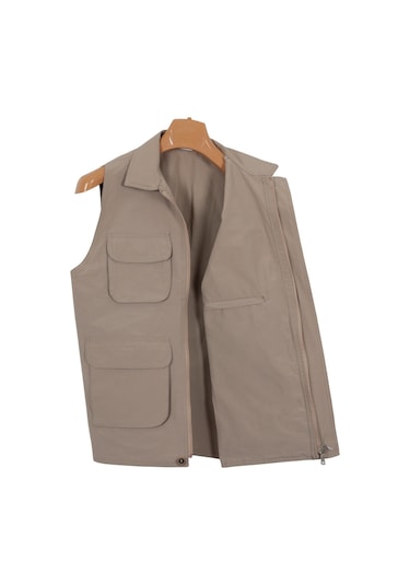 Erkek Keten Yelek Regüler Fit Yakalı Rar01309 Bej