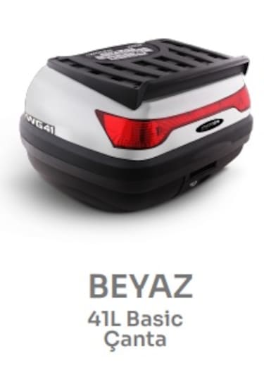 41 Litre Motosiklet Arka Çanta Üst Bagaj Basic Beyaz