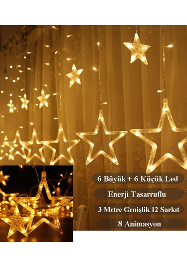 Yıldız Perde Led Günışığı Renk 12 Sarkıt 108 Ledli 3 Metre Günışığı