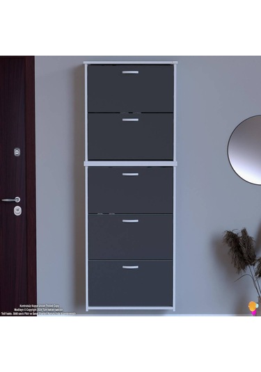 Modilayn Verve Asma Antre 72x194x26 Cm Lik 5 Düşer Kapak 10 Göz Bölmeli Ayakkabılık Antrasit - Beyaz Modilayn Verve Asma Antre 72x194x26 Cm Lik 5 Düşer Kapak 10 Göz Bölmeli Ayakkabılık Antrasit - Beyaz