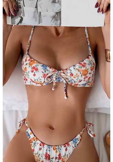 Angelsin Çiçek Baskılı Bikini Üstü Çok Renkli