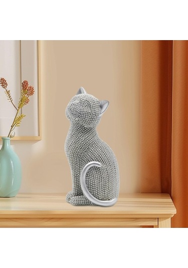 Pazly Yaratıcı Suntek Masaüstü Koleksiyon Kedi Heykeli Gümüş Vv