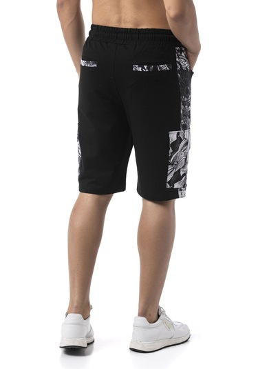 Ck298 Men S Side-print Urban Rebel Denim Capri Siyah